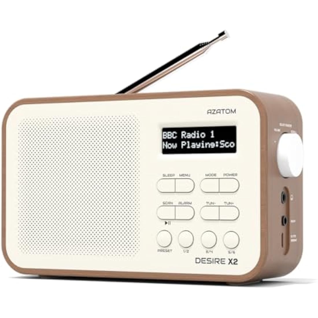 DAB/DAB+ & FM Portable Digital Radio | Simple Controls | Dual Alarms & Sleep Timer | Battery & Mains Powered (4x”AA”) | Bluetooth | Perfect for Home, Office or Outdoors | AZATOM Desire X2 (Walnut)