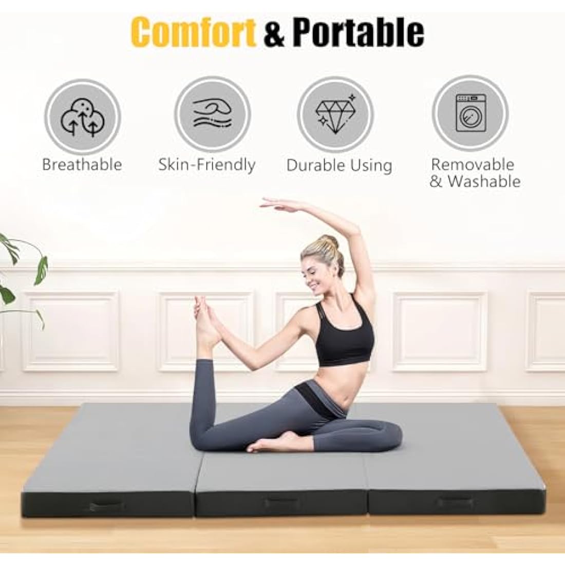 MeMoreCool Tri Fold Mattress 190x90cm, Single, 10cm Thick Foam Foldable Futon Mattress with Washable Cover, Portable Floor Guest Sleeping Mat for Travel, Camping, Grey