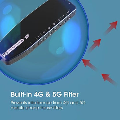 SLx TV Signal Booster Aerial Amplifier, 6 Way Signal Distribution Amplifier with Coax Connections, 4G & 5G Filtering, Indoor TV Aerial, HD & 4K TV/FM/DAB & Freeview, Variable Gain Control