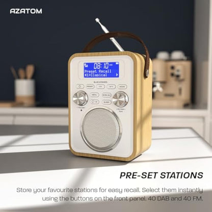 DAB/DAB+ & FM Portable Digital Radio | Bluetooth | Remote Control | Rechargeable Battery | Dual Alarms & Sleep Timer | Perfect for Home, Office or Outdoors | AZATOM Blackfriars 2 (OAK)