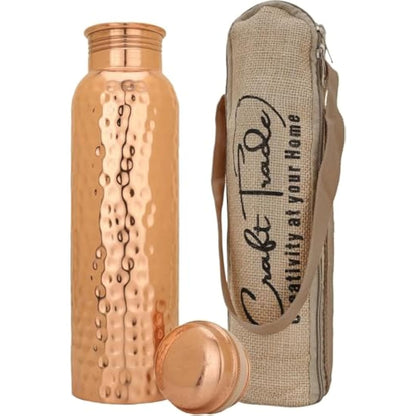 Craft Trade Pack of 2 Pure Copper Bottle with Lid and Carry Bag for Drinking Water BPA Free Leak Proof Boosts Immunity, Supports Digestive & Liver Health, Ayurveda Inspired 34oz - 1 Litre Natural