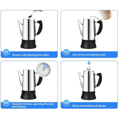 KFO 12-Cup (1.2L) Electric Coffee Percolator - CE Certified Percolator Coffee Maker with 360° Rotating Base & Anti-Slip Design | Heat-Resistant Glass Lid & Cordless Server for Home/Office Use