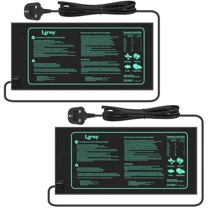 LERWAY Seedling Heating Mat Plant Warming Mat Waterproof Greenhouse Heating Pad 21W for Propagation Germination Tray Hydroponic Terrarium Reptile Amphibian Heat Mat 25.4cm*50.8cm (25.4 * 50.8cm x 2)