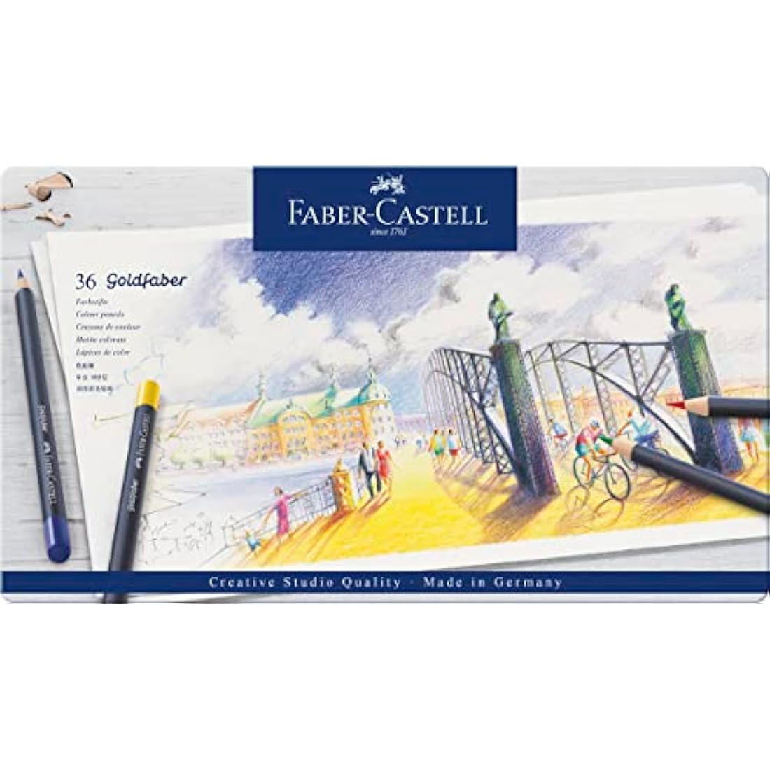 Faber-Castell Creative Studio Goldfaber Colour Pencil, Multicoloured (Multicoloured) Tin Of 36 Pencils, For Art, Craft, Drawing, Sketching, Home, School, University, Colouring