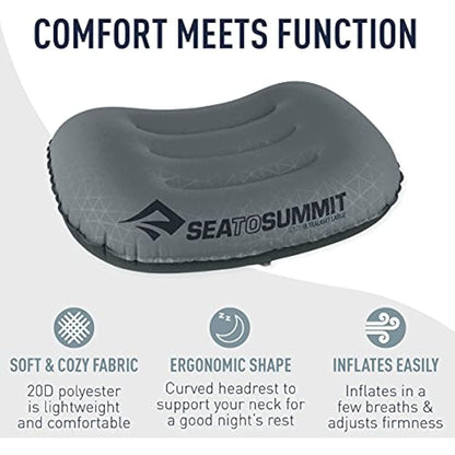 Sea to Summit - Aeros Ultralight Pillow L - Lightest Curved Inflatable Travel Pillow - Stretch-Knit 20D Polyester - Lock System - For Ultralight Backpacking - 44 x 32 x 14cm - Aqua Blue - 70g