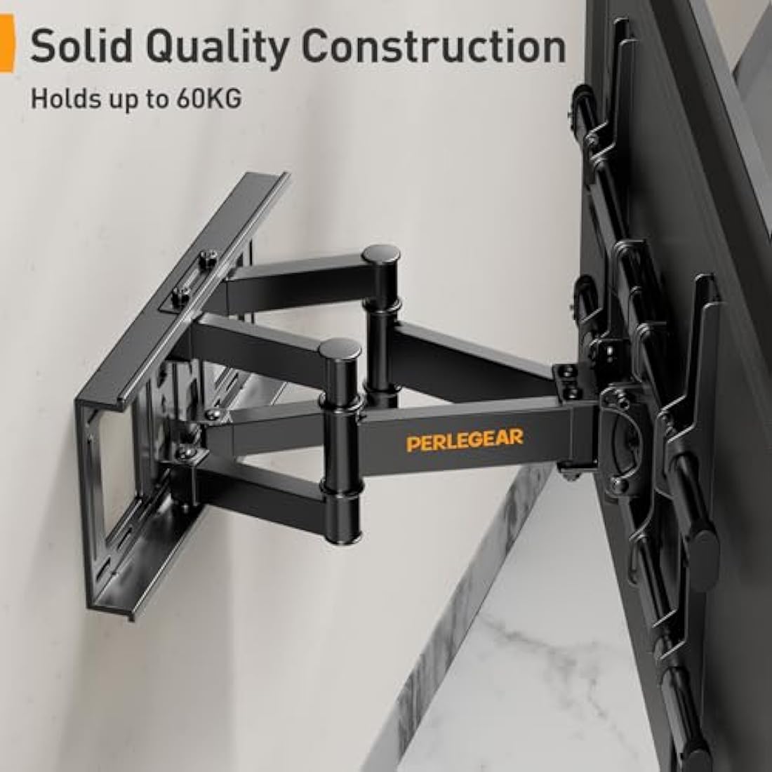 Perlegear TV Wall Bracket for 37-84 Inch Flat/Curved TVs up to 60kg, Swivel Tilt TV Bracket Max.VESA 600x400mm, Full Motion Wall Mount with Dual Arm