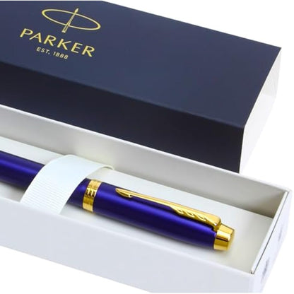 Parker IM Premium Limited Edition Fountain Pen | Lustrous Blue Lacquer with Gold Trims | Fine Gold Nib | Black Ink | Gift Boxed