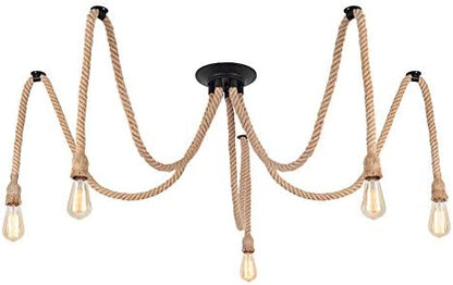 DIY Hemp Rope Retro Industrial Chandelier,Industrial 5 Lights Pendant Light Fitting,Retro E27 Edison Style Lamp/Living Room Restaurant Pendant Lights/Light Fixture,5 Lights(lampbulb is not Included)