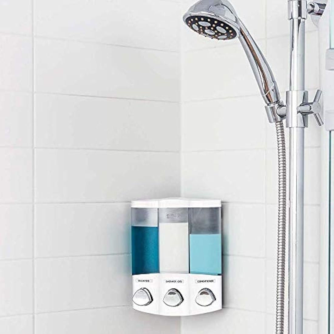 Better Living Products 76354 Euro Series TRIO 3-Chamber Soap and Shower Dispenser, White, Acrylonitrile Butadiene Styrene (ABS)