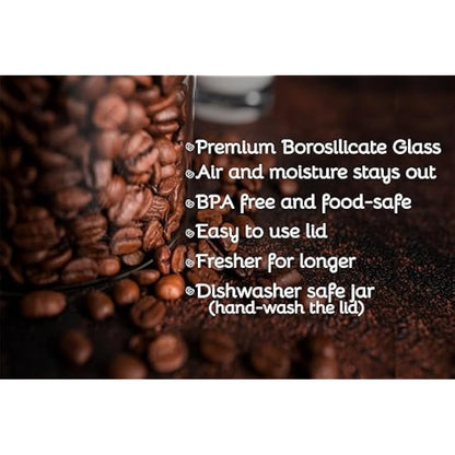 Bewunder Essence 2x 1.3-Litre Borosilicate Glass Jars with Vacuum Lid to push out excess air and maintain freshness | Elegant storage of Tea, Coffee, Pasta and other foodstuffs