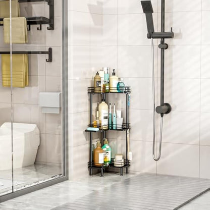 HapiRm Freestanding Shower Caddy Corner - 3 Tier Shower Storage with Soap Holder, Stainless Steel Corner Bathroom Storage with 4 Hooks for Shampoo, Tall Floor Bathroom Caddy Freestanding