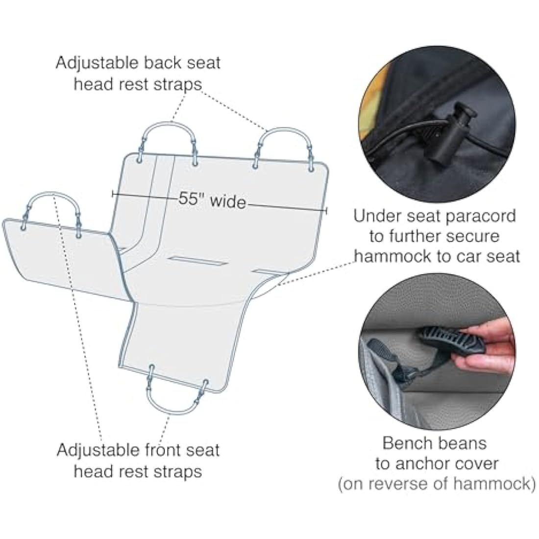 Kurgo Heather Hammock, Dog Car Seat Protector, Waterproof & Stain-Resistant, Secure Fit, Charcoal Grey