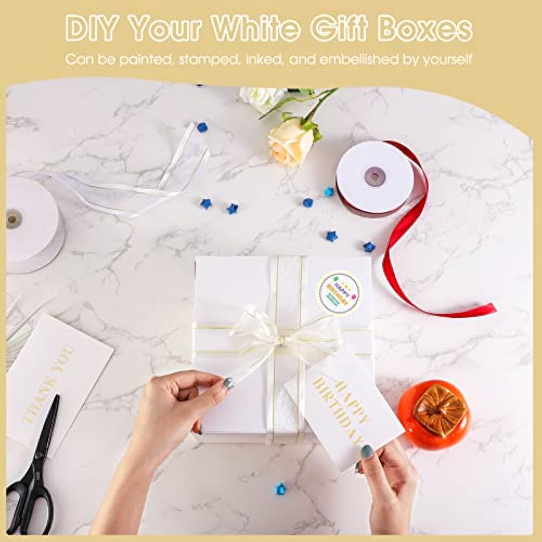 HOUSE DAY Gift Boxes 20x20x10cm Gift Boxes for Bridesmaids Kraft Gift Boxes with Lids for Crafting, Cupcake Boxes Easy Assemble Boxes 10Pack White