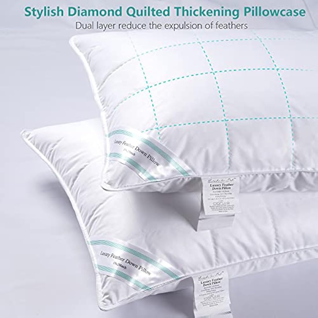 Threads For Bed Natural Feather & Down Pillows Pack of 2, Luxury Sleeping Pillow with Downproof Dual Layer Cover, Medium/Soft Density Support Pillow For Back & Side Sleeper - 19x29