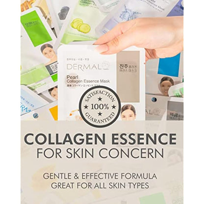 DERMAL 39 Combo Pack Collagen Essence Full Face Facial Mask Sheet - The Ultimate Supreme Collection for Every Skin Condition Day to Day Skin Concerns. Nature made Freshly packed Korean Face Mask