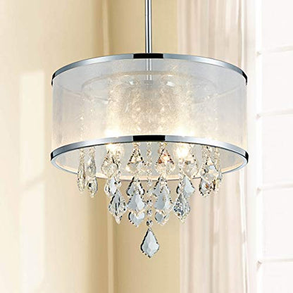 BESTIER Modern Pendant Crystal Drum Chandelier Lighting Ceiling Light Fixture Lamp Dining Room Bathroom Bedroom Livingroom 4 E14 Bulbs Required D40cm
