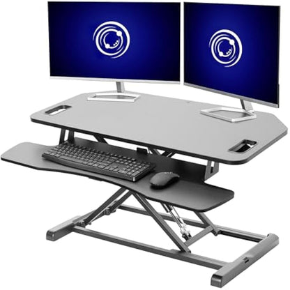 VIVO Extra Wide Corner Height Adjustable 97 cm Stand up Desk Converter, Sit Stand Tabletop Dual Monitor and Laptop Riser Workstation, Black, DESK-V000KL
