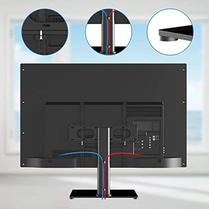 Suptek Universal TV Stands, Table Top TV Stand, Pedestal TV Stand for Most 17"-55" Screens, Height Adjustable TV Base Stand with Tempered Glass Base and Wire Management, Hold up to 40kg, VESA 75/400mm