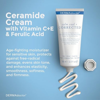 DERMAdoctor Ceramide Cream with Vitamin C E + Ferulic Acid | Barrier Repair Moisturizer for Face; Dermatologist Formulated Fragrance Free Age Fighting Face Cream for Sensitive Skin - 55 ml