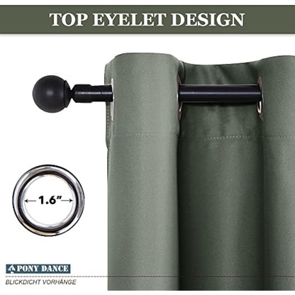 PONY DANCE Blackout Curtain for Bedroom - Dark Mallard Thermal Caravan Drapes Solid Window Treatment Home Decoration, Privacy for Living Room, Bunk Bed, 46x54 inch, 2 Panles