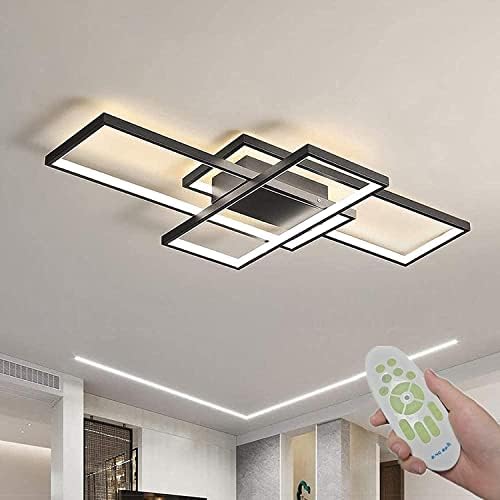 ASDMD LED Ceiling Light, 50W Modern Dimmable Ceiling Lighting, Square Ceiling Lamp with Remote Control for Living Room Dining Room Bedroom, 2700-6500K Close to Ceiling Light Fixture (Black, 90CM)