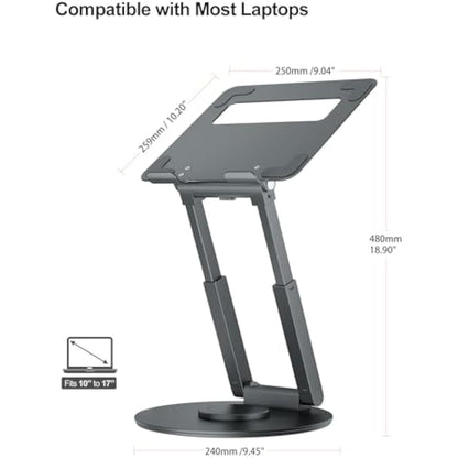 tounee Telescopic Laptop Stand for Desk with 360° Swivel Base, Sit to Stand, Height Adjustable, Portable Riser Holder for Good Posture, Compatible with MacBook Pro, All Laptops 10-17"-Gray