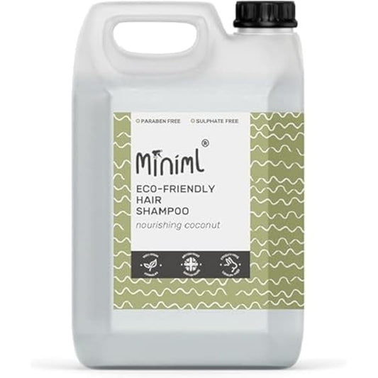 Miniml Natural Eco Hair Shampoo – 5L Refill Nourishing Coconut Men and Womens Sensitive Scalp & Skin Cruelty Free Vegan Friendly Shampoo - For Greasy, Curly, Dry and Dandruff Hair