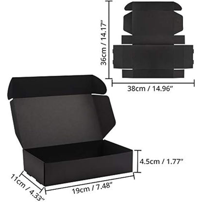 Kurtzy 50 Pack Black Kraft Gift Boxes - Box Measures 19 x 11 x 4.5cm (7.48 x 4.33 x 1.77 inches) - Easy Assemble Rectangle Presentation Favour Present Box - Parties, Birthdays, Weddings, Holidays