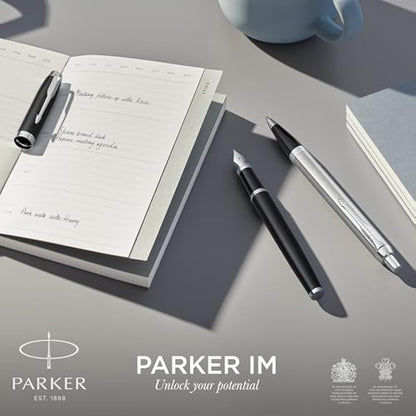 Parker IM Ballpoint Pen | Brushed Metal | Medium Point Blue Ink | Gift Box