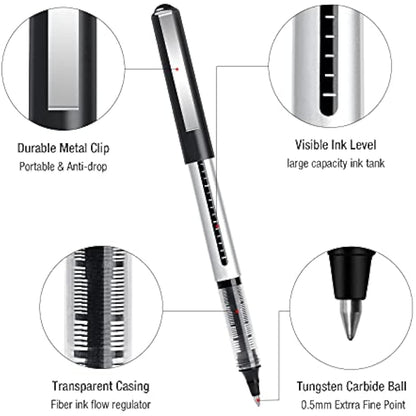 AKARUED Rollerball Pens 24 Pack Black Gel Pens, 0.5mm Liquid Ink Rollerball Pen, Quick-Drying Ballpoint Pens Writing Pens for Bullet Journal, Notebook. School & Office Accessories for Students Adults
