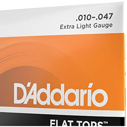 D'Addario Guitar Strings - Acoustic Guitar Strings - Flat Tops Phosphor Bronze - For 6 String Guitar - Warm, Semi-Bright Tone - EFT15 - Extra Light, 10-47