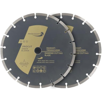 PRODIAMANT set of 2 universal diamond cutting disc 230mm 9inch x 22.2 mm concrete, stone, brick 9 inch diamond disc 7mm segment