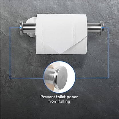 Ahyanz Toilet Roll Holder Wall Mounted 3M self adhesive, Contemporary Design SUS 304 Stainless Steel Brushed Chrome Silver Toilet Paper Holder Rustproof Waterproof for Bathroom & Kitchen - No Drilling