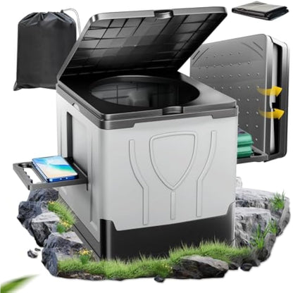 congumi Folding Camping Toilet, Portable Toilets for Adults,Travel Toilet with Paper and Phone Holder, Emergency Toilet with 20pcs Trash Bags, Car Toilet/Campervan Toilet/Fishing Toilet