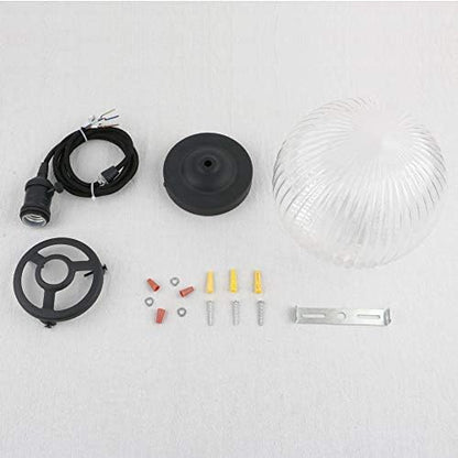 Yosoan Vintage Black Pendant Light Fittings with Globe Glass lampshade, Industrial Pendant Light Fitting Chandelier for Kitchen Dining Room Bedroom Restaurant (Black)