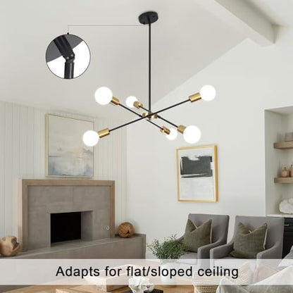 QAREHL Chandeliers Ceiling Lights, 6 Arm Sputnik Ceiling Light for Living Room Modern Black Pendant Light, Sputnik Chandelier for Bedroom, Dining Room, Kitchen, Hallway, E27 Socket