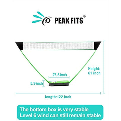 Peak Fits Portable Badminton Net Set,Folding Volleyball Badminton Net,4 Professional Graphite Badminton Racket,8 Racket Grip Tape,4 Shuttlecocks,Family Game,Kids Gift,Backyard Sports