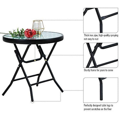 PHI VILLA Folding Side Table, Foldable Coffee Outdoor Garden Small Round Patio Table - Turquoise