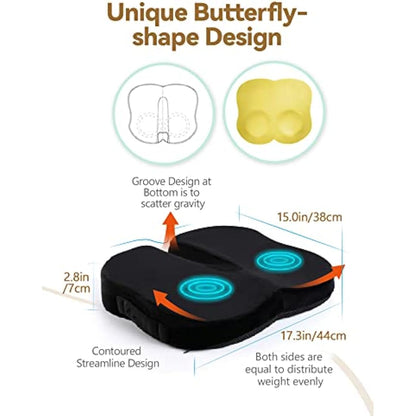 Travel Ease Ergonomic Seat Cushion, Premium Memory Foam Chair Pad with Anti-Slip Base for Long Hours Sitting Comfort, Hip Support Pillow for Office Chair, Car Seat, Gaming Chair (Black)