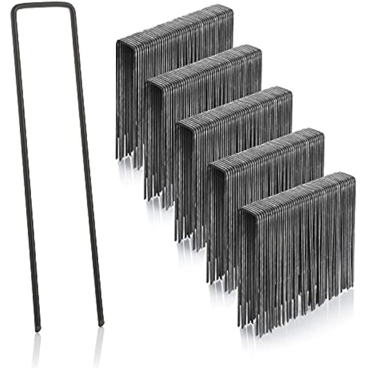 GardenMate Pack of 250 Multi-Purpose 150mm U-Shaped Fixing Pegs - Ideal for Securing Weeds, Landscape Fabric, Netting - Made of 2.9mm Thick Carbon Steel Wire