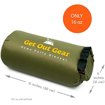 Get Out Gear Down Camping Blanket - Lightweight Warm and Packable | Ideal for Backpacking,Travel, Festivals, Beach, Hammock | 650 Fill Power Water-Resistant Backpacking Quilt (Blue/Red)