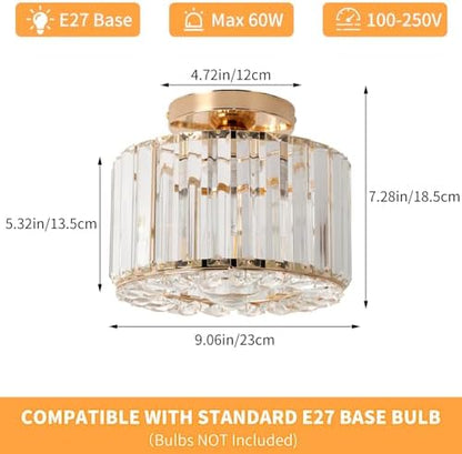 ZYDTRIP Crystal Ceiling Light Fixture Semi Flush Mount Ceiling Lamp Modern Gold Crystal Chandelier for Living Room Hallway Dining Room Kitchen