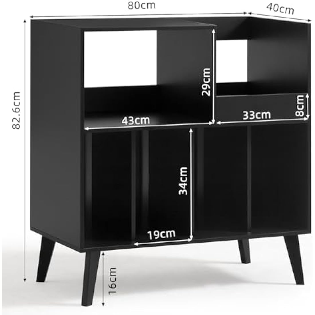 Large Record Stand With Storage and Shelf - Vinyl Holder With Presentation Surface for Up to 300 Albums - Music Room and Living Room Storage Solution