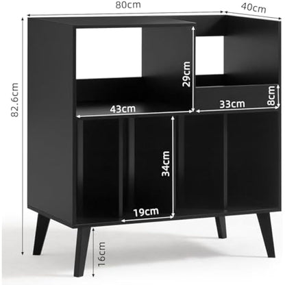 Large Record Stand With Storage and Shelf - Vinyl Holder With Presentation Surface for Up to 300 Albums - Music Room and Living Room Storage Solution