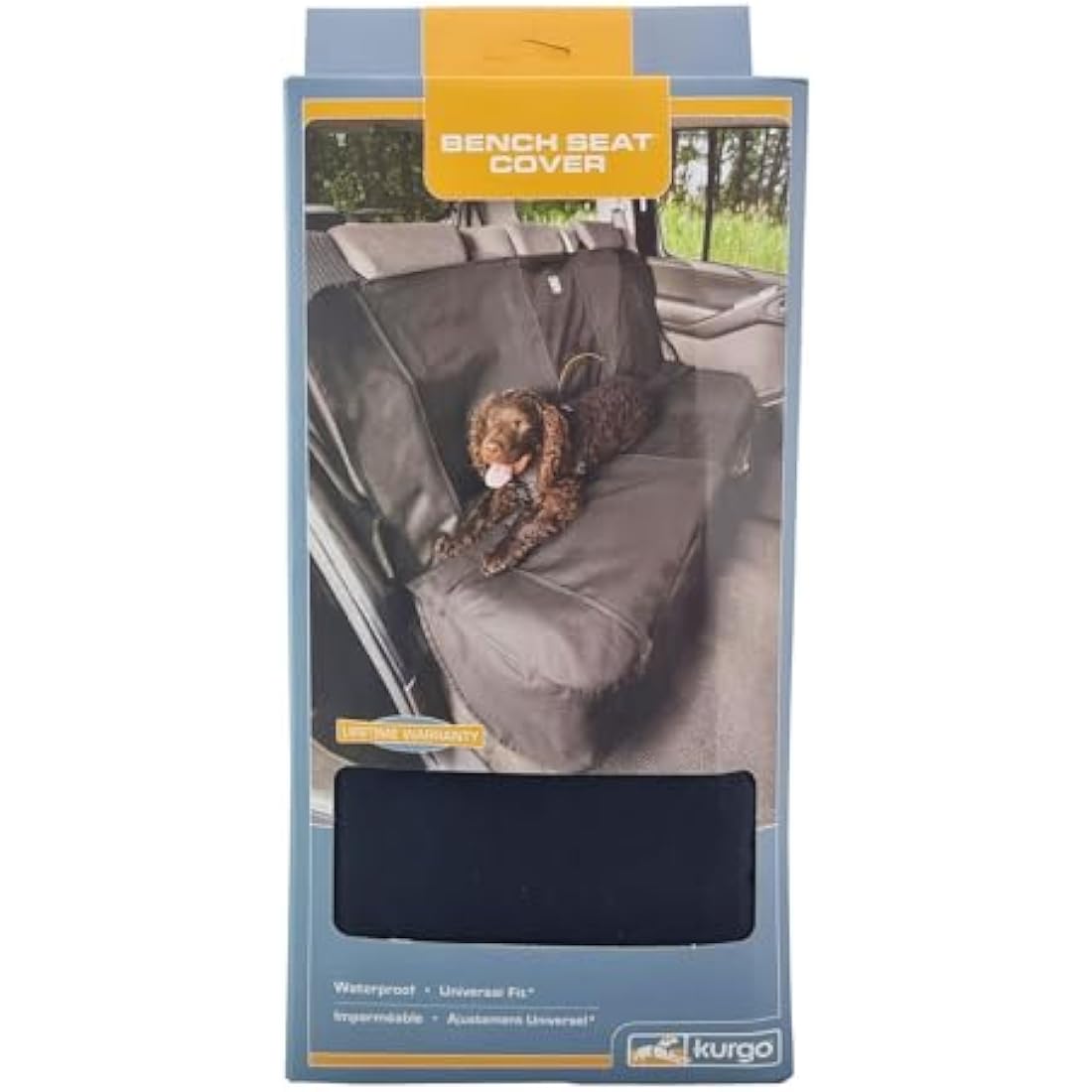 Kurgo Wander Bench Seat Cover, Dog Car Seat Protector, Waterproof & Stain-Resistant, Secure Fit, Black