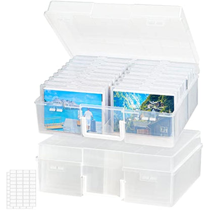 Lifewit Photo Storage Box 4" x 6" Photo Case, 36 pcs Inner Photo Keeper, Clear Photo Boxes Storage, Plastic Photo Organizer for Seed, Cards, Craft, Stickers with 1 Sheet Label, 2 Pack