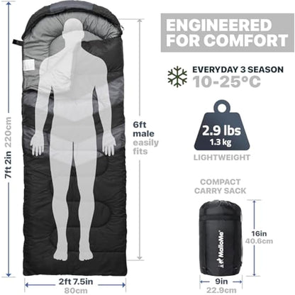 MalloMe Sleeping Bags for Adults & Kids Sleeping Bag 3-4 Season - Ultralight Backpacking Sleeping Bag Cold Weather & Warm, Lightweight Compact, Single Adult Girls Boys Winter Sleep Camping Accessories