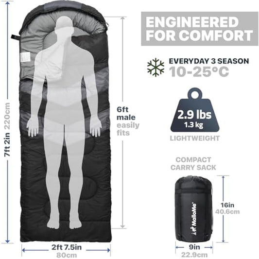 MalloMe Sleeping Bags for Adults & Kids Sleeping Bag 3-4 Season - Ultralight Backpacking Sleeping Bag Cold Weather & Warm, Lightweight Compact, Single Adult Girls Boys Winter Sleep Camping Accessories