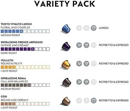 Nespresso Original Coffee Pods, 50 Mixed Pack - 10 Volluto, 10 Roma, 10 Cosi, 10 Vivalto and 10 Arpeggio Capsules for Nespresso Machines. Make Espressos, Cappuccino and Macchiato. Recyclable Pods