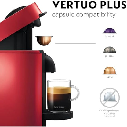 Nespresso Vertuo Plus Automatic Pod Coffee machine for Americano, Decaf, Espresso by Magimix in Red